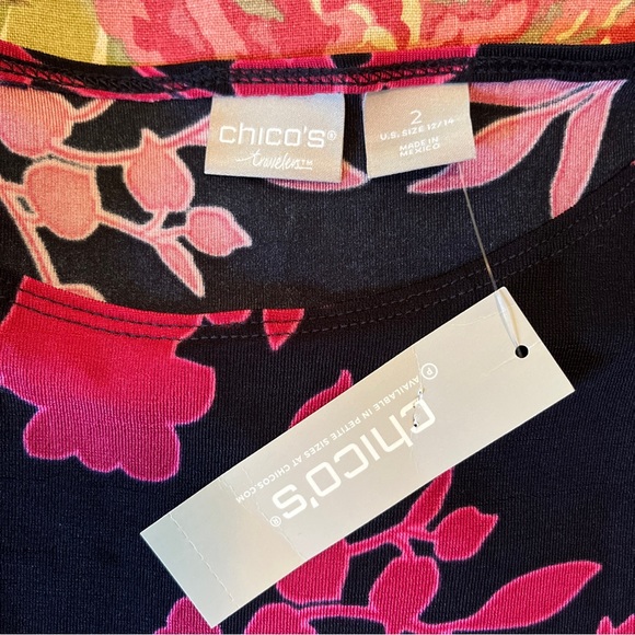 CHICOS TRAVELERS Size 2 Large Floral Tunic Stretch Blue Pink Cozy Pretty $90 NWT - Picture 9 of 14